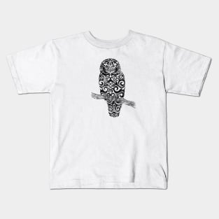 Swirly Owl (black) Kids T-Shirt